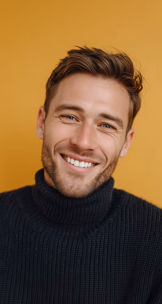A casually dressed man smiling, representing a candidate on a TalentFolia shortlist.